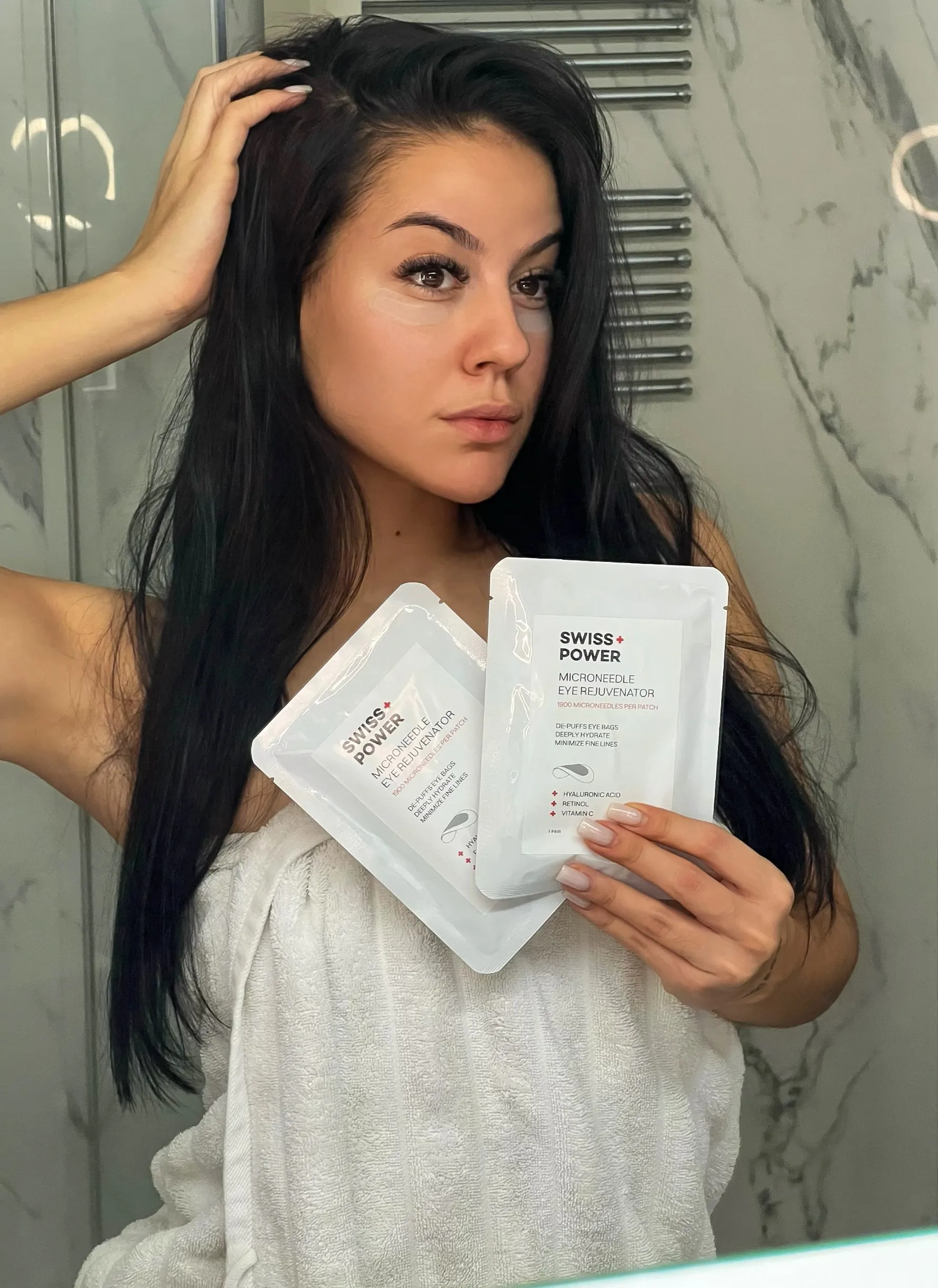 image of a girl who used Microneedle Eye Rejuvenator patches from Swiss Power